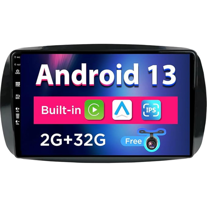 SXAUTO Android 13 IPS Car Radio for Benz Smart 453 Fortwo (2014-2020) - Built-in CarPlay / Android Car - Reversing Camera Free - 2G + 32G - Steering Wheel Control DAB Fast Boot WiFi DSP - 2 DIN 9 Inch