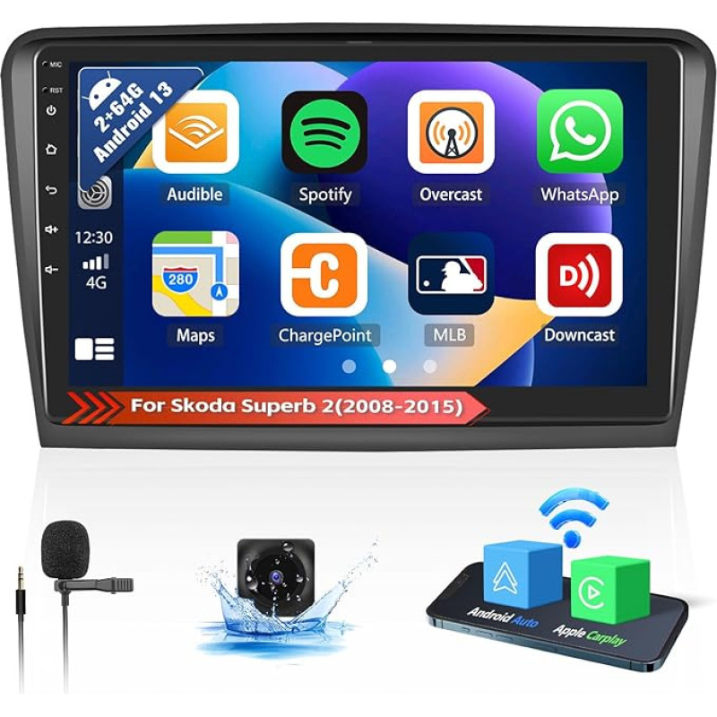 OiLiehu 2G + 64G Android 13 Wireless Carplay Android Car 2DIN Car Radio for Skoda Superb 2 (2008-2015) Car Radio with Screen 10.1 Inch Support HiFi/Equalizer/Bluetooth/FM RDS/WiFi/GPS