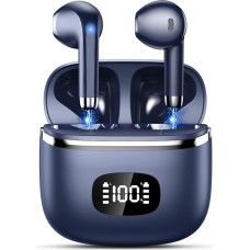 POMUIC Bluetooth Headphones, Wireless Bluetooth 5.3 In-Ear Headphones with 4 ENC Noise Cancelling Mic, 40H Playtime with LED, IP7 Waterproof In-Ear Earphones for Work, Study, Sports, Blue