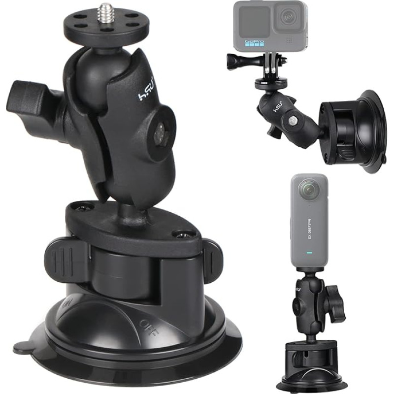 HSU Suction Cup Mount for GoPro, Camera Car Mount for Insta360, Camera Mount Perfect for Car Window and Window