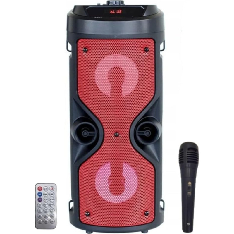 Bluetooth Speaker - Portable Speaker with Karaoke Mode and Microphone, FM Radio, USB and SD Card Reader, LED Lights in Discos, Wireless Speaker (Red)