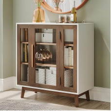 BELLEZE Sideboard Buffet spintelė, moderni Curio spintelė, 3 pakopų konsolinis stalas virtuvėje, stiklinė vitrina, sandėliavimo/parduotuvės spintelė, kavos baras svetainėje, miegamajame, prieškambaryje, rudos spalvos