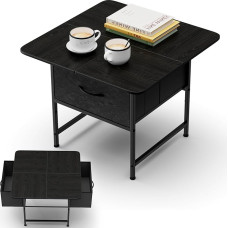 ETELI juodas kavos staliukas svetainei 23,6 colio mažas kvadratinis kavos staliukas su stalčiumi, akcentu centrui, šoniniam staliukui, namų baldai svetainei, biurui, miegamajam, terasai