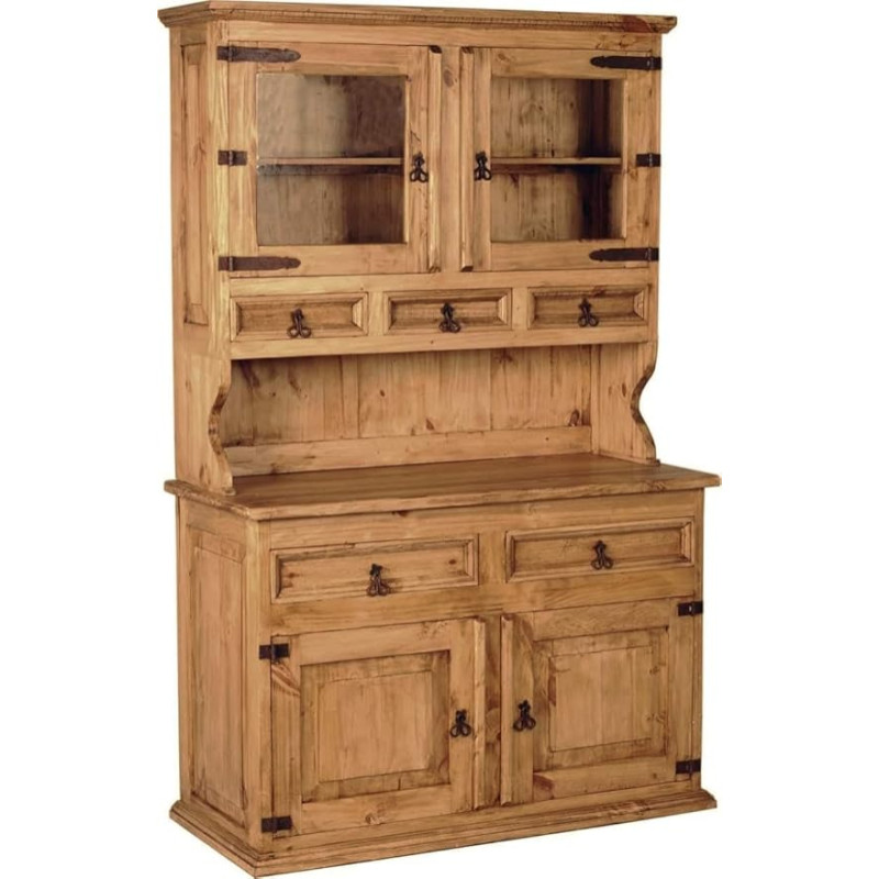 MiaMöbel Bufetas Meksika Baldai 120 x 190 x 54 cm Kaimo namų stilius Stiklas Pušies masyvas Medus