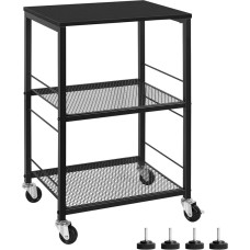 MOOACE šoninis staliukas su 3 pakopomis, riedanti lentyna, šoninis staliukas, miegamojo, virtuvės, svetainės, biuro staliukas, tvirtas metalinis rėmas ir medinis stalviršis, juodas