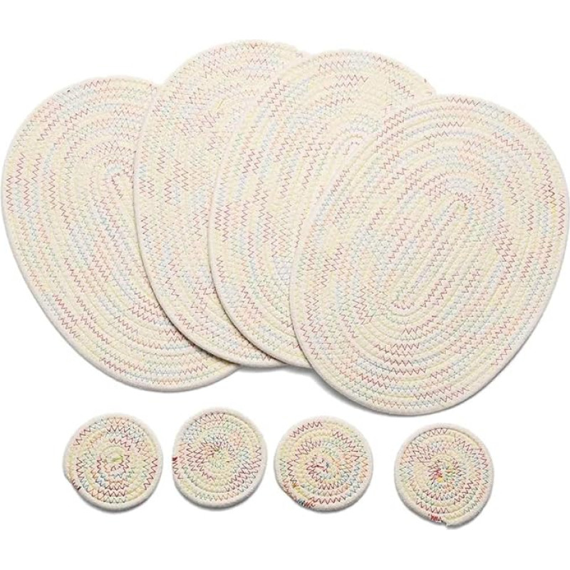 Bumdenuu Ovale Runde Tisch Sets Geflochtene Tischsets mit Farbverlauf Gewebte Hitzebeständige Tischsets mit Untersetzern Set Von 8 (Bunt)