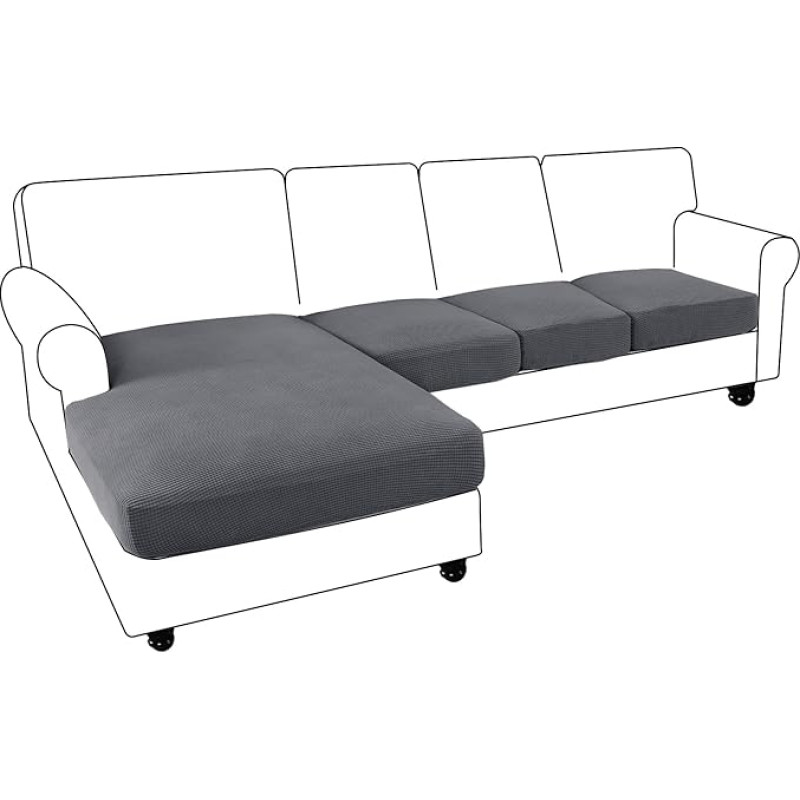 jianyana Sekcinės sofos dangteliai, universalus L formos elastingas sofos pagalvėlės užvalkalas, neslystanti atskira pagalvėlė, sofos šezlongas, dėvėjimui atspari baldų apsauga (žakardinė pilka, 4 sėdimųjų vietų)