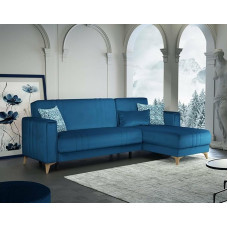 Dmora - Miguel Sofa Bed, Corner Sofa Bed with 3 Cushions Included, Padded Fabric Sofa with Click-Clack Opening, with Reversible Peninsula, cm 225 x 151h84, Blue