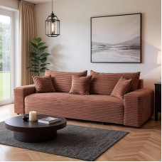 SOFILAND Cordo Schlafsofa 265×150 cm mit Bettkasten – Cord Sofa TILIA Breitcord, SoftTouch Komfort, Nosag-Federung, abnehmbare Kissen, Easy Clean & Pet Friendly (Ziegelstein)