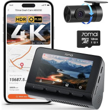 70mai A800SE Dashcam Car Front Rear 4K UHD + 1080P with GPS WiFi, Dual Car Camera Including 128GB SD Card, F1.55 Aperture HDR, 24/7 Parking Monitoring, Night Vision, ADAS, 3 Inch IPS, Up to 512 GB Max