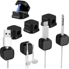 Kabel-Clips, Schreibtisch-Kabel-Organizer, einfach und sicher klebend, Kabel-Management, Drahthalter, Organizer für Nachttisch, Schreibtisch, Küche, Büro, Auto, Wand, Glas, Schwarz, 8 Stück