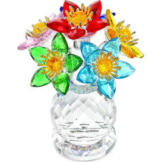 KRISININE Colorful Crystal Flower Figurine with Base Multicolor Floral Design Home Decoration Christmas Decoration Table Decoration