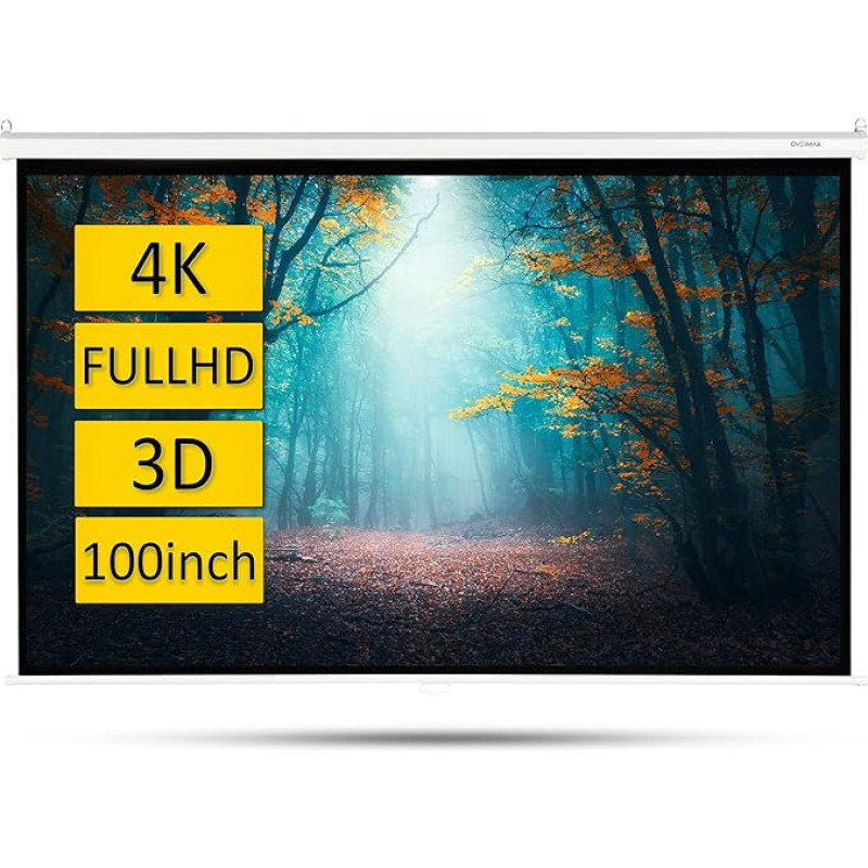 OVERMAX automatinis pakabinamas projektoriaus ekranas, didelis 100 colių 16:9, matmenys 221 x 124 cm, reguliuojamas ekrano ilgis, 