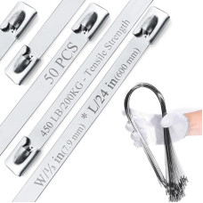 Stainless Steel Cable Ties, Pack of 100, V2A 1.4301, Cable Ties Metal, Cable Ties Strong, 600 mm / 7.9 mm. For Exhaust Heat Protection Tape, Heat Protection Tape, Steel Tape, Garden Fence, Metal
