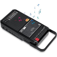 Boombox Cassette Player, Portable Cassette Player with Recording, FM/AM/SW1-2 Radio, with Solar Panel Function, Equipped with Headphone Jack and Lithium Battery, Easy to Use (Black)