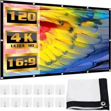 Ekrano projektorius: WEGREAT 120 colių 16:9 projektoriaus ekranas, 265 x 150 cm projektoriaus ekranas, baltas sulankstomas nešiojamas projekcinis ekranas namams, mokyklai, susitikimams, laisvalaikiui, susitikimams su draugais