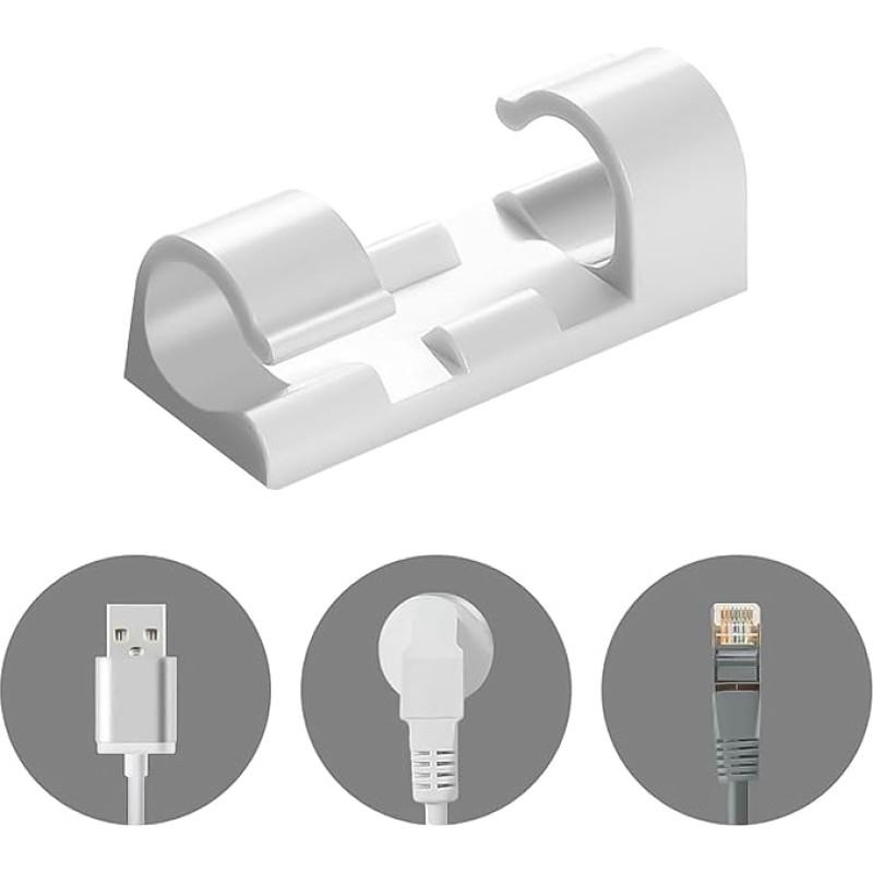 YAZANY Kabel-Clips, selbstklebend, Kabel-Wand-Clips, weiß, Kabelmanagement, Wandhalter, Kabelorganisator-Clips für Zuhause, Büro, Auto, 20 Stück