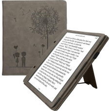 kwmobile Protective Case Compatible with Amazon Kindle Scribe Flip Case Cover with Hand Strap Dandelion Love Grey