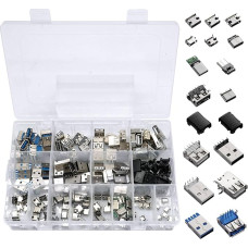 AYWHP 180 Pieces USB 2.0 3.0 Type A C Micro USB Male Female Tecker Adapter Plug Soldering USB Sockets Assortment Kit Circuit Board Assembly DIY Soldering Replacement Parts