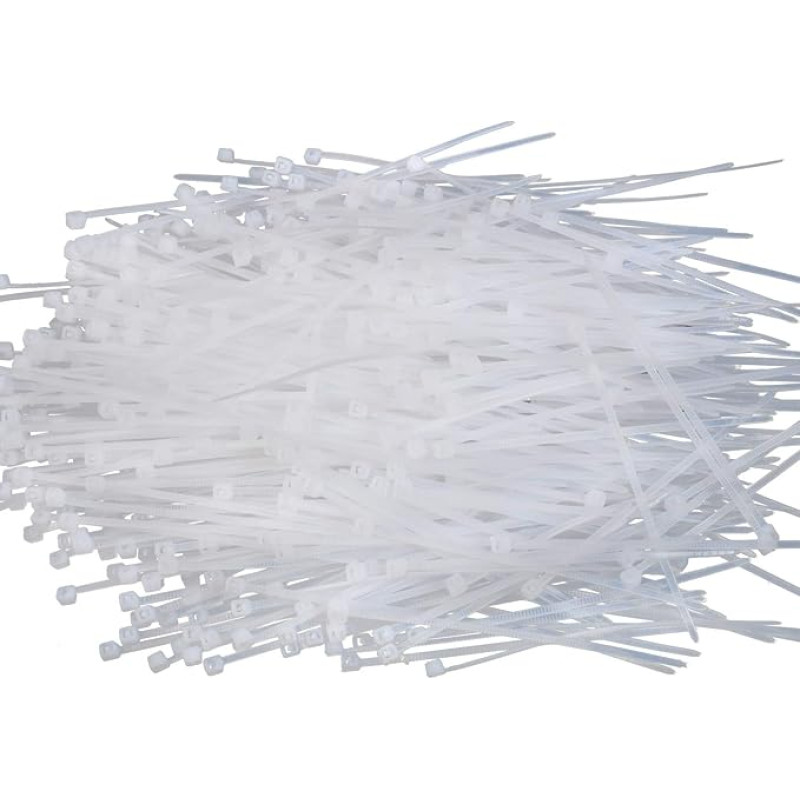 Pakuotė 1000 kabelių kaklaraiščių Premium Cable Ties White 80mm x 2mm Strong Nylon Plastic Self Locking Organize Bundle Secure Home Office Models Crafts