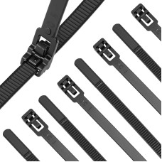 QWORK® Wiederverwendbare und lösbare Kabelbinder, 7,6 mm x 400 mm, schwarz, robust, für den Innen- und Außenbereich, 100 Stück