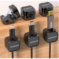 6 magnetinių laikiklių pakuotė, kabelių laikiklis, lipnus laikiklis, kabelių laikiklis, kabelių valdymas, maitinimo kabelių stalinis organizatorius, kabelių spaustukai, kabelių organizatorius (juodas)