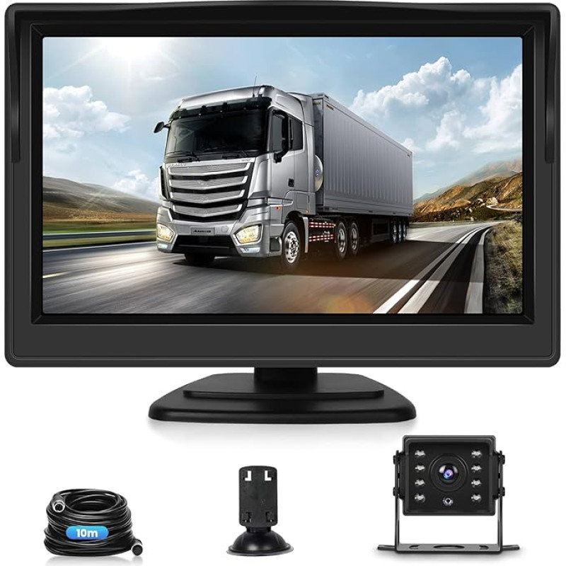 5 colių IPS monitorius, HD 720P atbulinės eigos kamera, IP68 vandeniui atspari, naktinio matymo atbulinės eigos vaizdas su 10 m kabeliu, skirta sunkvežimiams, priekaboms, autobusams, mikroautobusams, žemės ūkio mašinoms, nameliams ant ratų, karavanams