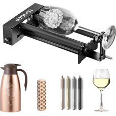 Ilgesnis lazerinio graviravimo rotacinis priedas, Y ašies ritininis modulis, 360° pasukamas cilindriniams objektams, pvz., puodeliams, skardinėms, puodeliams, buteliams, - suderinamas su 99 % lazerinių graviravimo aparatų