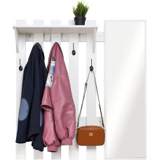 Meerveil Wandgarderobe mit Spiegel, Holz Garderobe mit 5 Haken Ablage Industriestil für Flur Eingangsbereich, 100 x 22 x 106 cm, Weiß