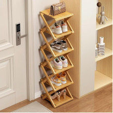 XZXWZX Shoe Rack, Foldable Bamboo Shelf for Shoes, Entrance Shelf, Closet, Bedroom, Hallway, Natural, Functional, Multifunctional(Wood Color), 6 Layers