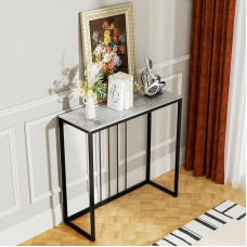 FATIVO Console Table Emerald White 80 cm Hallway Table Marble Sofa Table Scandinavian Side Table Modern Entrance Table with Black Metal Frame Luxury Entrance Decorative Table for Living Room 80 x 30 x