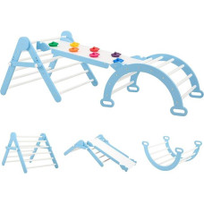 FUNLIO sulankstomas trikampio rinkinys, Montessori laipiojimo rinkinys iš medžio masyvo 2-5 metų mažyliams, reguliuojamas 3-in-1 vidaus žaidimų įrenginys su arka, šliuzu, laipiojimo uolomis ir trikampiu - mėlynas