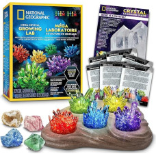 Blue Marble NATIONAL Geographic Mega Crystal Growing Kit for Kids - Grow 6 Crystals with Light Stand, Science Gift for Kids 8-12, Crystal Experiment, Mint Set for Boys & Girls
