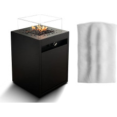 Planika Square Dekorative Feuerstelle für Garten mit schützender Hülle - Outdoor Gas Betrieben in Schwarz - Außenkamin Garten Terrassenheizer Gas - Kamin Terrasse