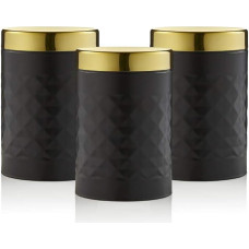 SWAN SWKA17523BLKN Gatsby Set of 3 Kitchen Canisters, Tea, Coffee, Sugar, Black, Alloy Steel, One Size, 3