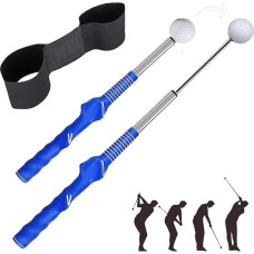 Einziehbare Golf-Trainingshilfe, Golfschwung-Trainingshilfe mit Armhaltungskorrekturgurt, verstellbarer Golf-Grifftrainer, Golf-Übungszubehör, ideal für Anfänger und Profis, Blau, 2 Stück