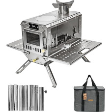 TOMOUNT Tent Stove Portable Stainless Steel Camping Stove Wood Stove with Chimney Wood Stove for Tents, Accommodation and Camping