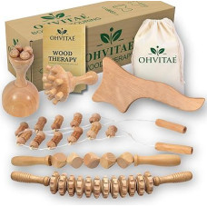 OHVITAE Profesionalus kūno terapijos rinkinys su 6 medienos terapijos elementais ir dėklu Celiulito maderoterapijos rinkinys su gerų įpročių vadovu