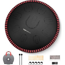 MOOZICA plieninis rankinis būgnas su liežuvėliu, 14 colių nešiojamas būgnas su liežuvėliu D-Kurdo skalėje ir oktavos virštoniniu dizainu, rankinis būgnas pradedantiesiems ir profesionalams (D-Kurd, juodas)