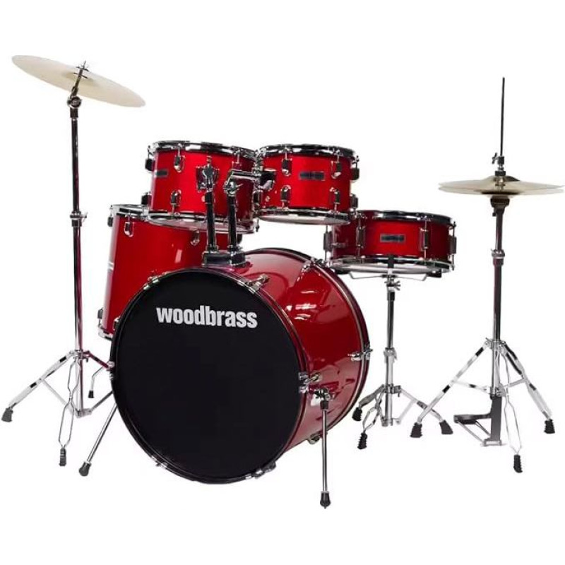 Woodbrass AD100 RED GLITTER DRUMS - Idealiai tinka pradedantiesiems - Paruošti naudoti - Komplektuojami priedai - Pilnas akustinių būgnų komplektas - Topolo medienos būgnai