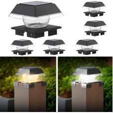 GEYUEYA Home Post Caps Solar Set of 6, LED Solar Lights for Outdoor Use for Standard Fence Posts 9 x 9 10 x 10 11 x 11 12 13 x 13 14 x 14, Warm White + Cool White, IP65 Waterproof, Platform, Garden
