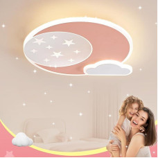 LUCKINHAND LED Ceiling Light Pink Star Moon Ceiling Light Dimmable with Remote Control Night Light Function Children's Room Bedroom Living Room Hallway Boys and Girls Bedroom Ceiling Lights 40 cm