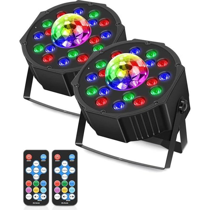 MOSFiATA LED Par prožektorius su disko kamuoliu, RGB diskotekos šviesa, 2 in 1 vakarėlio šviesa, scenos šviesa vakarėlių kambariui, vestuvėms, Helovinui, Kalėdoms, 2 vnt.