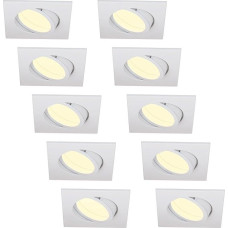 HCFEI LED įleidžiamas prožektorius, itin plokščias, 425 liumenų, 230 V, 5 W, reguliuojamas apšvietimas, kvadratinis korpusas, pasukamas, matinės baltos spalvos (10 - šiltai balta)