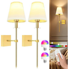Psatfito G Rechargeable Battery Operated Wall Lights, Wireless LED Lights for Bedroom with Remote Control, Dimmable Wall Lamps, 400 Lm, 5000 mAh, Perfect for Home Decoration, Pack of 2 (Gold)