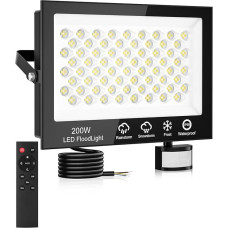 Litglobe LED Spotlight with Motion Sensor Outdoor 200 W, 20000 LM Headlight with Remote Control, 6500 K Cool White LED Floodlight, IP66 Waterproof Floodlight with Motion Sensor Outdoor for Garage