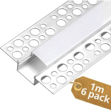 QWORK® 6 vnt. 1 m ilgio LED gipskartonio profilių LED juostelėms, didžiausias plotis 17 mm, LED aliuminio profiliai gipskartonio sienoms ir luboms