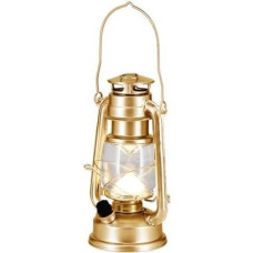 2 Gold LED Hurricane Garden Lantern, Gold Metal Hanging Outdoor Light, 12 Dimmable Warm White LEDs, Battery Operated