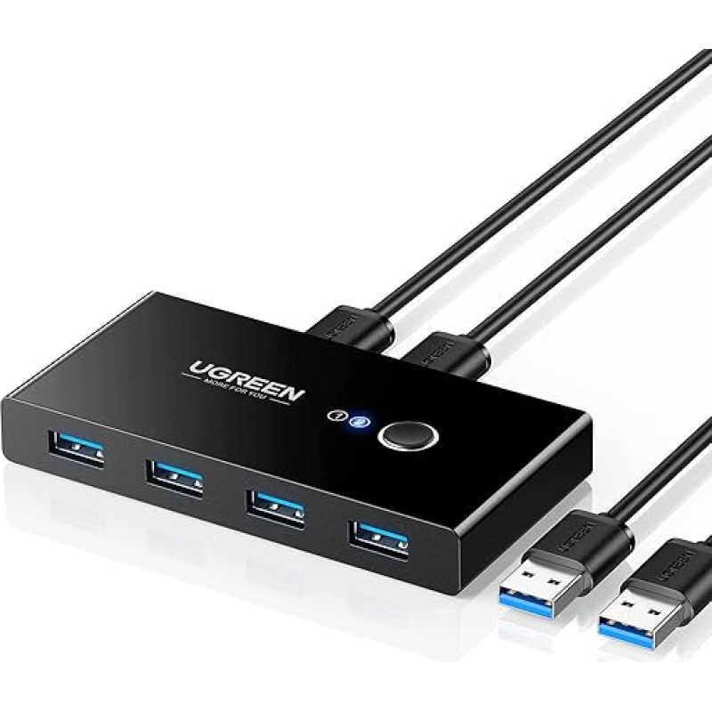 UGREEN USB jungiklis 2 vnt., 2 įėjimai ir 4 išėjimai USB 3.0 jungiklis su 2A-A laidais klaviatūrai, pelei, spausdintuvui, skaitytuvui ir kt.