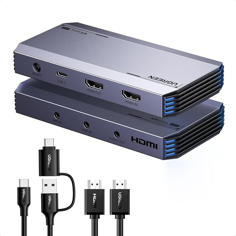 UGREEN Vaizdo įrašymo kortelė, HDMI įrašymo kortelė, USB 3.0 įrašymo kortelė 4K HDMI Loop-Out, 4K60Hz / 2K144Hz vaizdo žaidimų įrašymas transliacijai, veikia su PS5/Switch/Switch2/Kamera/PC/Mac Mini 4